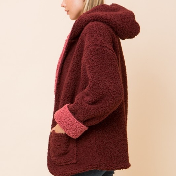 New Faux Fur Reversible Teddy Bear hooged Jacket - Picture 6 of 8